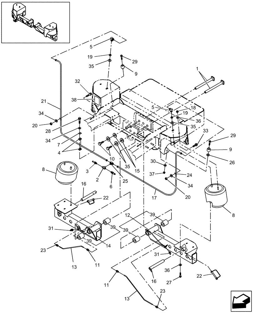 Схема запчастей Case IH WDX2302 - (05.03) - REAR AXLE SUSPENSION (05) - REAR AXLE