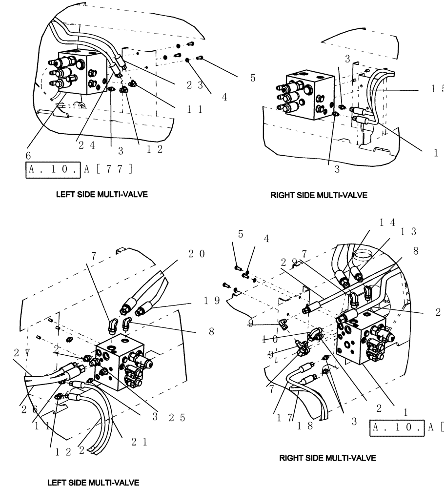 Схема запчастей Case IH 1200PT - (A.10.A[47]) - LAYOUT MULTI-VALVES MOUNTING 12/23 ROW (ASN CBJ026003) A - Distribution Systems