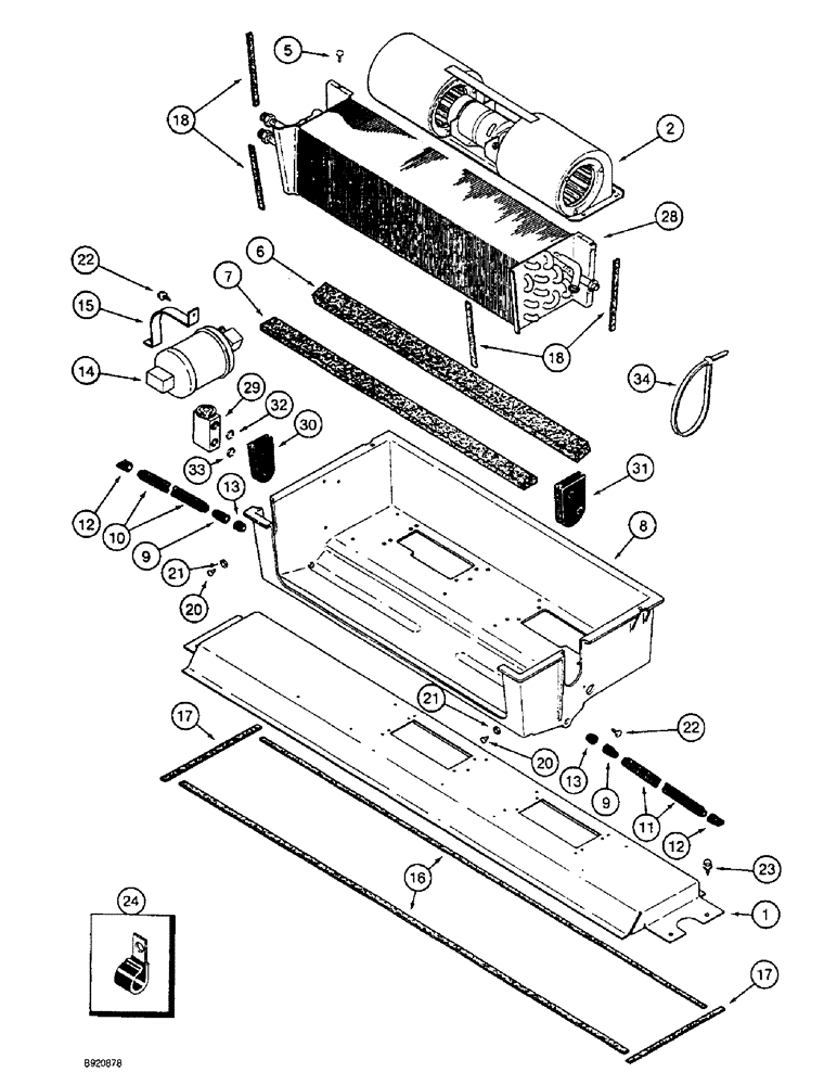 Схема запчастей Case IH 1800 - (9D-24) - CAB, EVAPORATOR HEATER CORE AND BLOWER MOUNTING (10) - CAB & AIR CONDITIONING