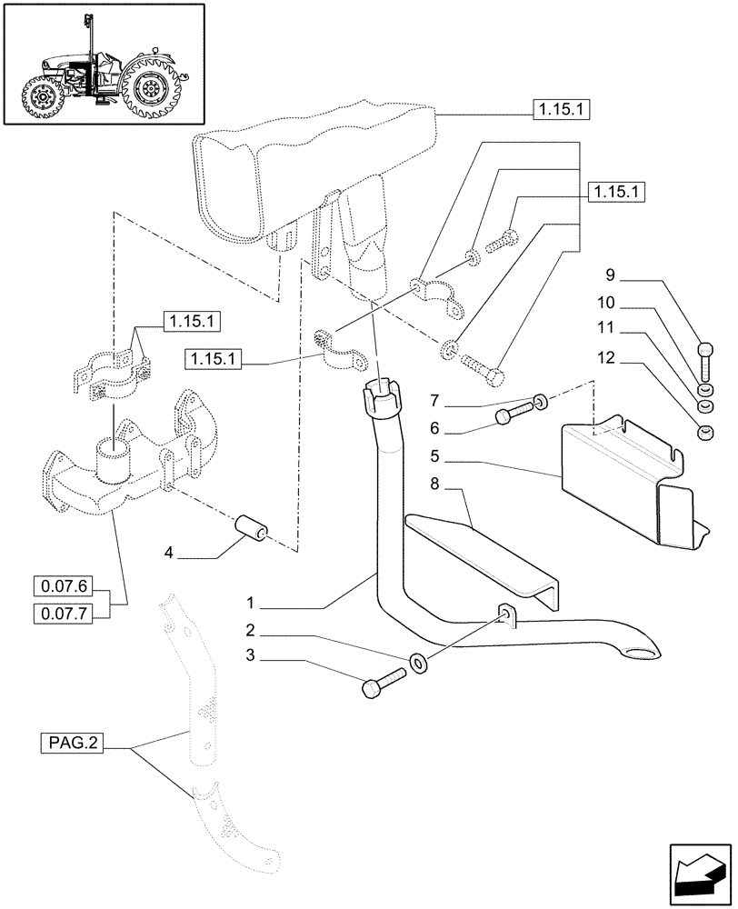 Схема запчастей Case IH JX1060C - (1.15.1/03[01]) - (VAR.150) HORIZONTAL SILENCER - GUARD (02) - ENGINE EQUIPMENT