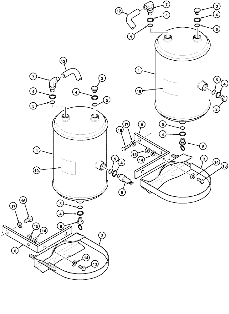 Схема запчастей Case IH MX120 - (07-16) - PNEUMATIC TRAILER BRAKE TANKS AND MOUNTING (07) - BRAKES