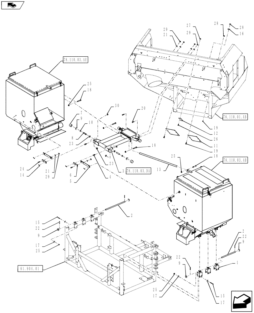 Схема запчастей Case IH 810 - (78.110.03.AA) - DOUBLE BIN MOUNTING, WITHOUT AUGER, 50 CUBIC FEET (78) - SPRAYING