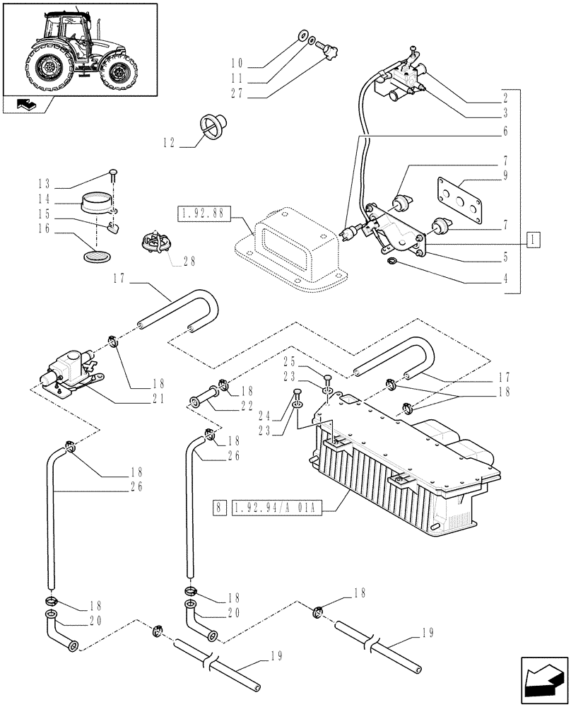 Схема запчастей Case IH FARMALL 60 - (1.92.94[05B]) - CAB - HEATING SYSTEM - D6615 (10) - OPERATORS PLATFORM/CAB