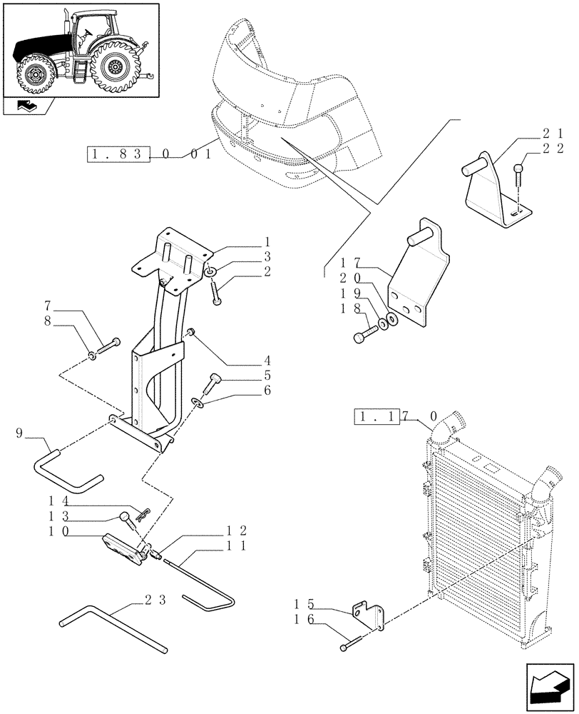 Схема запчастей Case IH MAXXUM 120 - (1.83.0[03]) - HOOD - LATCH (08) - SHEET METAL