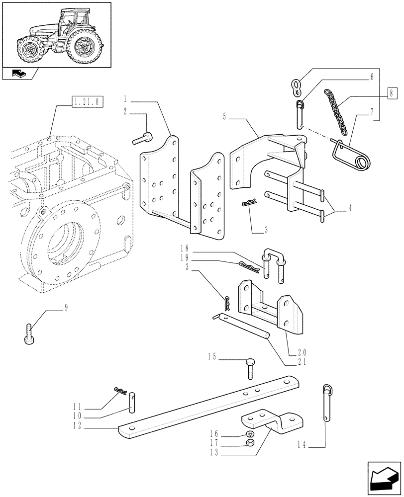 Схема запчастей Case IH FARMALL 85U - (1.89.3/01) - SUPPORT AND DRAWBAR TOW HOOK (VAR.330906) (09) - IMPLEMENT LIFT