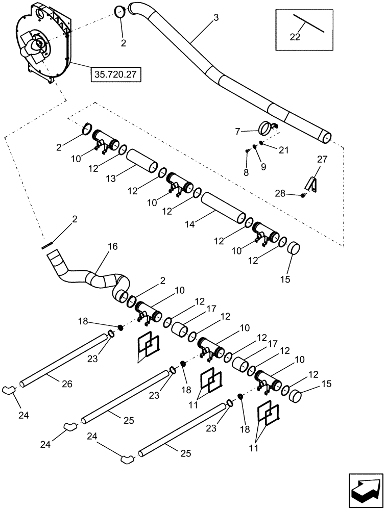 Схема запчастей Case IH 1210 - (39.110.07) - VACUUM AIR SYSTEM - 12 ROW NARROW MOUNTED STACKER (39) - FRAMES AND BALLASTING