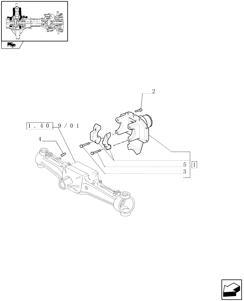 Схема запчастей Case IH PUMA 155 - (1.40. 9/05[01A]) - (CL.3) SUSPENDED FRONT AXLE WITH HYDR. DIFF. LOCK, ST. SENSOR AND BRAKES - SUPPORT - D5954 (VAR.330427) (04) - FRONT AXLE & STEERING