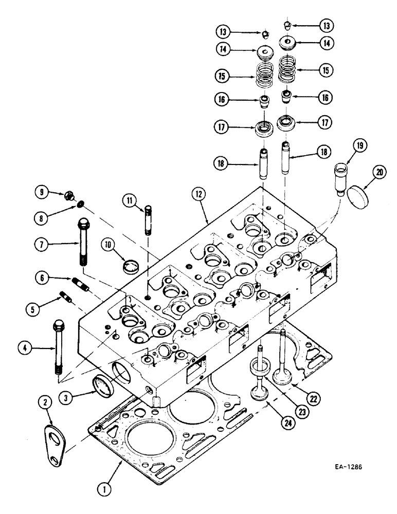 Схема запчастей Case IH 685 - (2-030) - CYLINDER HEAD, VALVES AND STUDS (02) - ENGINE