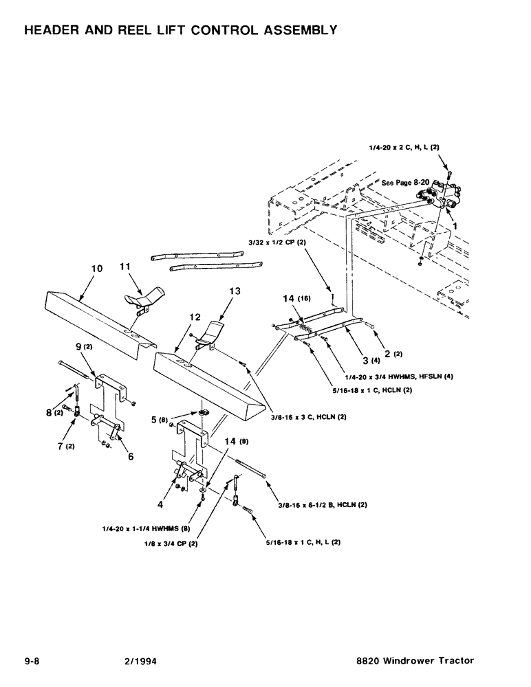 Схема запчастей Case IH 8820 - (9-08) - HEADER AND REEL LIFT CONTROL ASSEMBLY (09) - CHASSIS/ATTACHMENTS