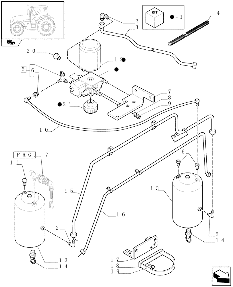 Схема запчастей Case IH PUMA 155 - (1.68.6[06]) - PNEUMATIC TRAILER BRAKE - AIR TANK AND PIPES (VAR.332727-332737-332739) (05) - REAR AXLE