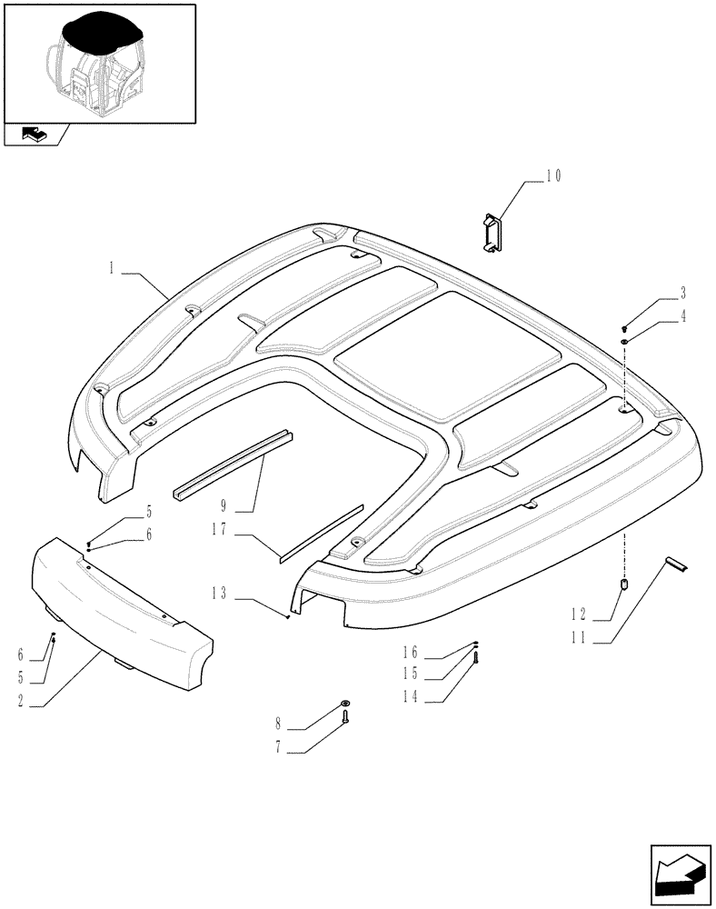 Схема запчастей Case IH PUMA 155 - (1.94.0[01]) - EEAA ROOF WITH HIGH PROFILE WITH HIGH VISIBILITY PANEL - ROOF (10) - OPERATORS PLATFORM/CAB