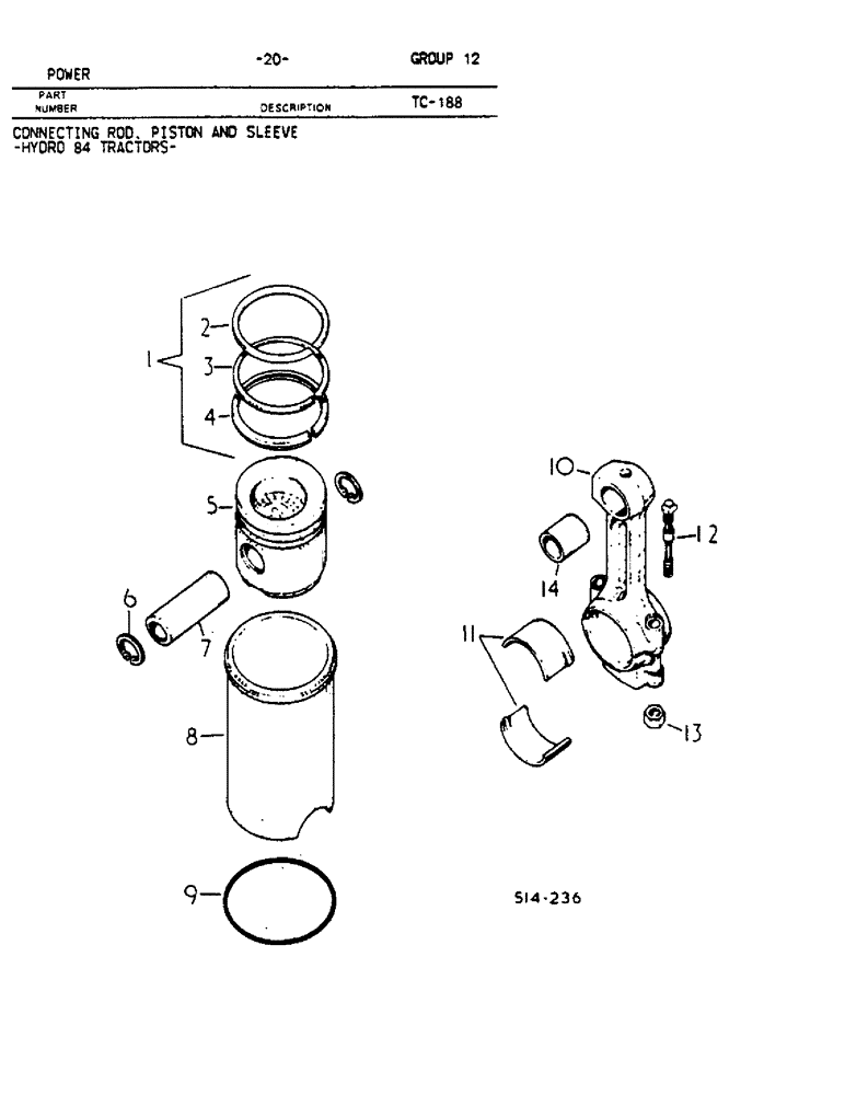 Схема запчастей Case IH HYDRO 84 - (12-20) - POWER, CONNECTING ROD, PISTON AND SLEEVE, HYDRO 84 TRACTORS Power