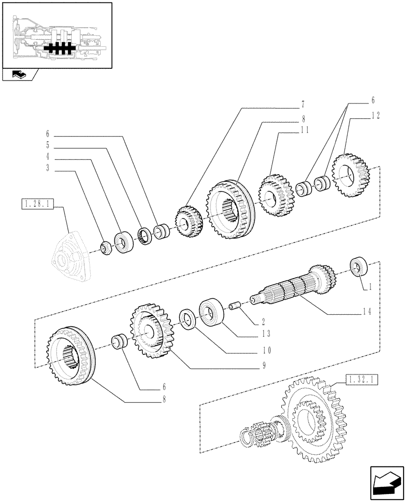 Схема запчастей Case IH FARMALL 105U - (1.28.7/01[02]) - 40KM/H 12X12 FOR HEAVY DUTY REAR TRANSMISSION - SPEED DRIVEN SHAFT AND GEARS (336408) (03) - TRANSMISSION