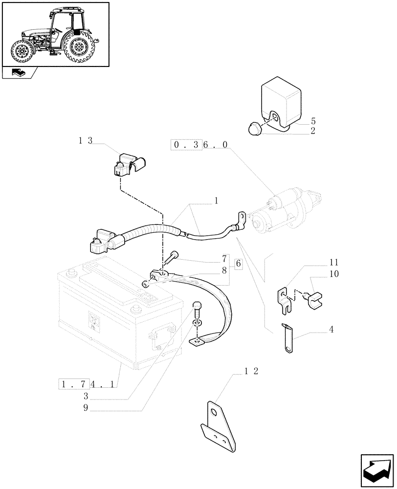 Схема запчастей Case IH FARMALL 75C - (1.75.3[01]) - BATTERY CABLES - C6502 (06) - ELECTRICAL SYSTEMS