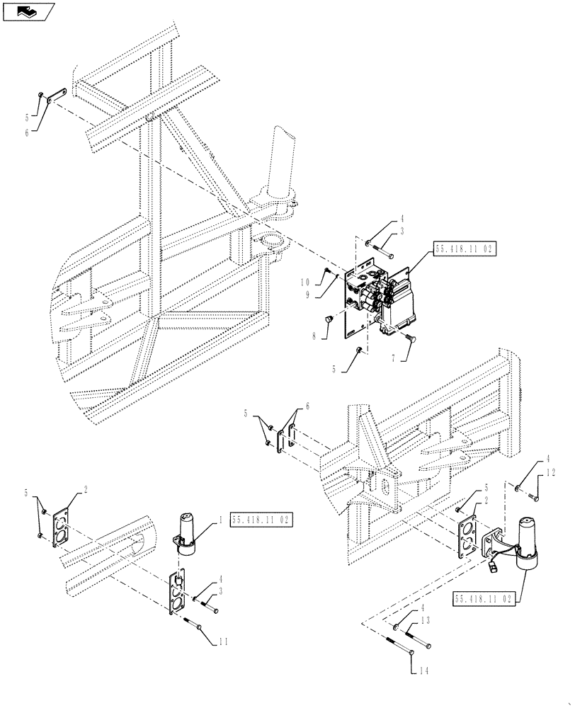 Схема запчастей Case IH 3330 - (55.418.08[03]) - AUTOBOOM MOUNTING PARTS, 120 BOOM, BOOM LEVEL AND HEIGHT CONTROL, SN YBT031929 AND AFTER (55) - ELECTRICAL SYSTEMS