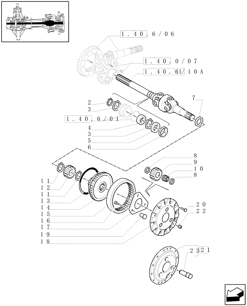 Схема запчастей Case IH MXM120 - (1.40.6/10[01]) - (VAR.463) 4WD FRONT AXLE WITH SUSPENSIONS, FULL POWER SHIFT - GEARS AND DIFFERENTIAL SHAFT AXLE (04) - FRONT AXLE & STEERING