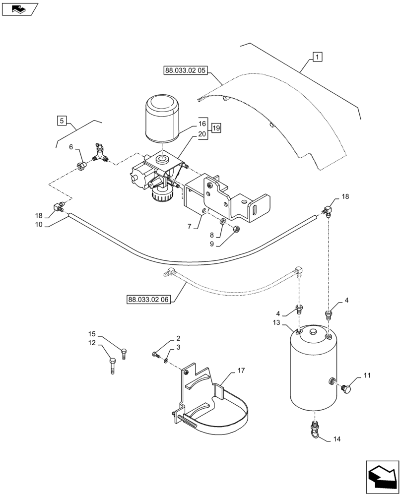 Схема запчастей Case IH PUMA 145 - (88.033.02[04]) - DIA KIT, PNEUMATIC TRAILER BRAKE (UNIVERSAL) - REGENERATION AIR DRYER, TANKS AND PIPES (88) - ACCESSORIES