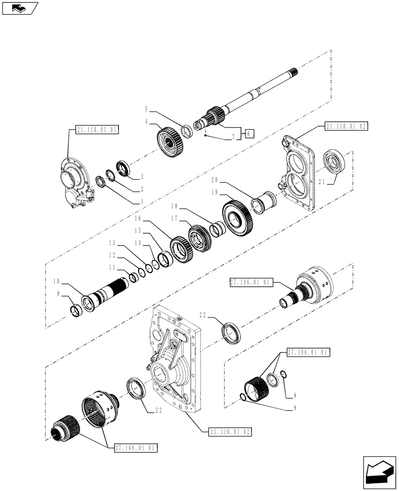 Схема запчастей Case IH PUMA 230 - (21.140.01[04]) - TRANSMISSION - II & REVERSE RANGE GEARS ON SECONDARY SHAFT (21) - TRANSMISSION