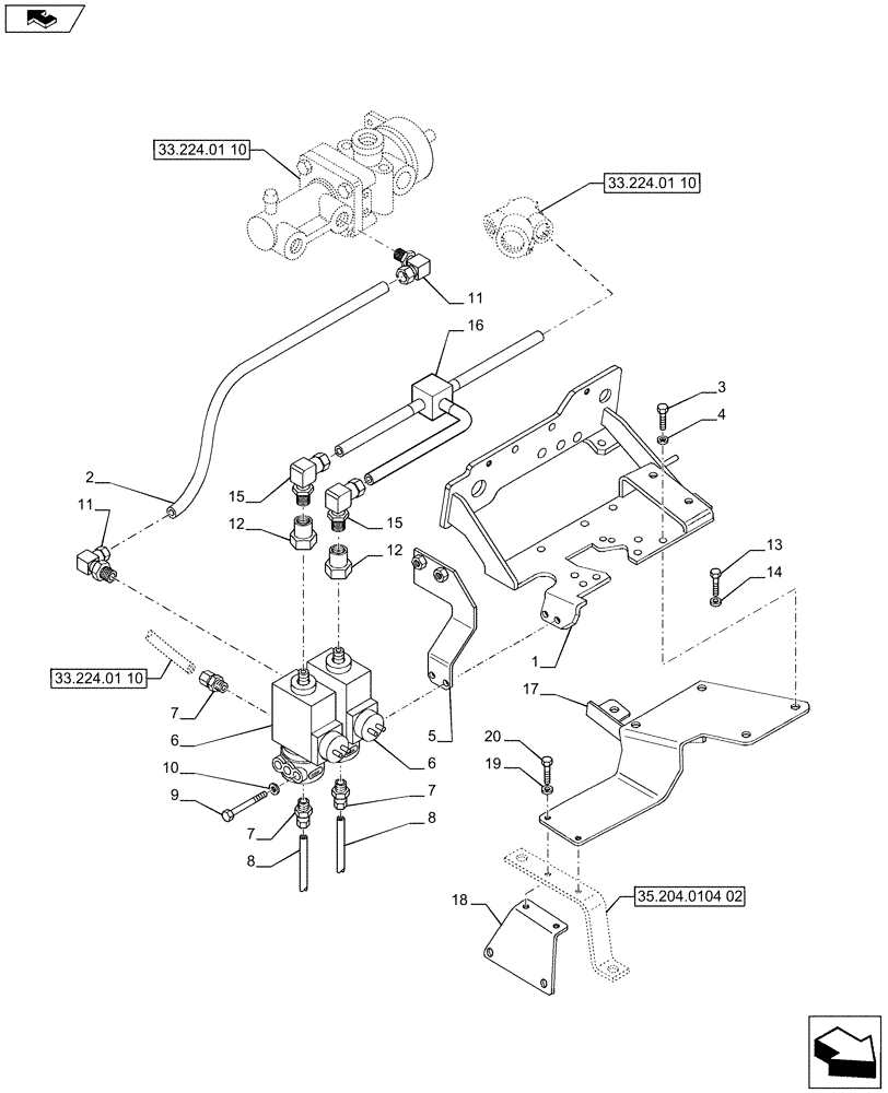 Схема запчастей Case IH PUMA 185 - (33.224.01[11]) - PNEUMATIC TRAILER BRAKE - CONTROL VALVE AND RELEVANT PARTS (VAR.729385-743170 / 743623; VAR.743171-728385 / 743624; VAR.743169-720178 / 743625) (33) - BRAKES & CONTROLS