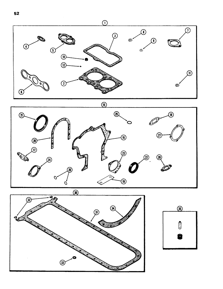 Схема запчастей Case IH 970 - (052) - ENGINE GASKET KITS, (377B) SPARK IGNITION ENGINE, 1ST USED ENGLISH SERIAL NUMBER 2322106 (02) - ENGINE