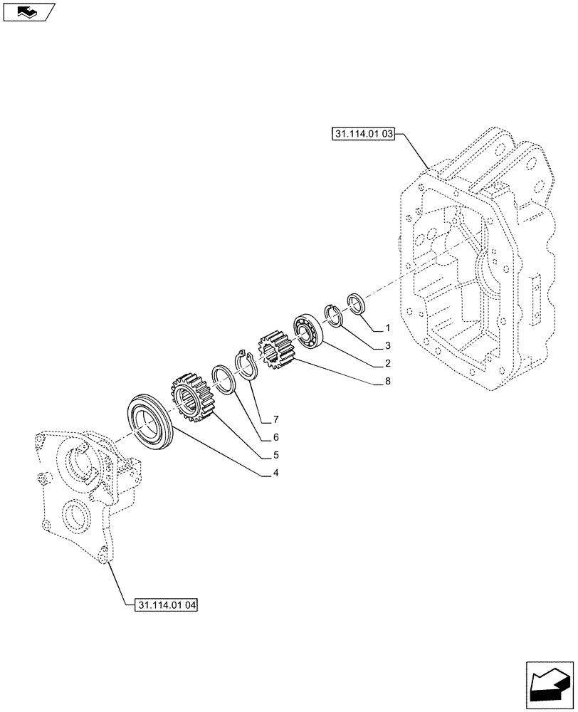 Схема запчастей Case IH PUMA 185 - (31.114.01[02]) - POWER TAKE-OFF 540E/1000 RPM - GEARS (31) - IMPLEMENT POWER TAKE OFF