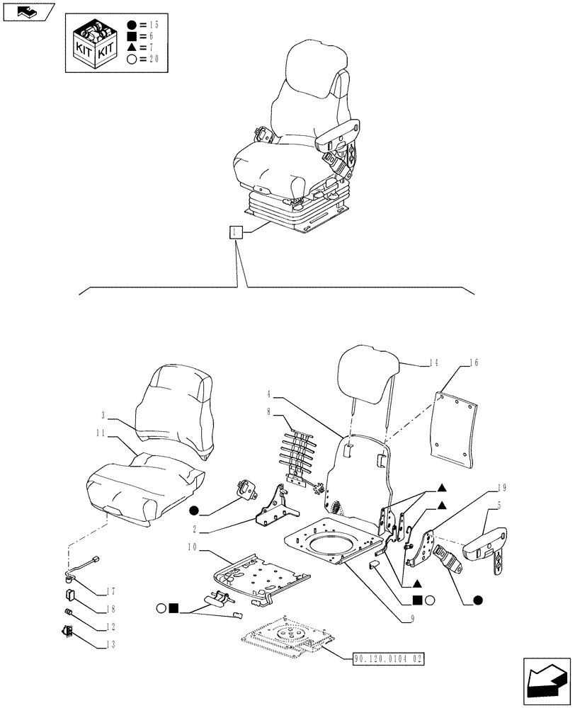 Схема запчастей Case IH PUMA 170 - (90.120.0104[01]) - LEATHER DELUXE HEATED SEAT WITH SEMI-ACTIVE SUSPENSION - BREAKDOWN (VAR.728319) (90) - PLATFORM, CAB, BODYWORK AND DECALS