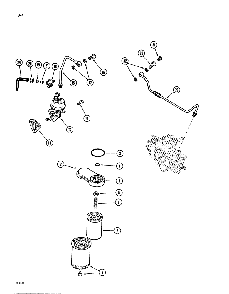 Схема запчастей Case IH 1896 - (3-04) - FUEL FILTER AND LIFT PUMP, 6T-590 ENGINE (03) - FUEL SYSTEM