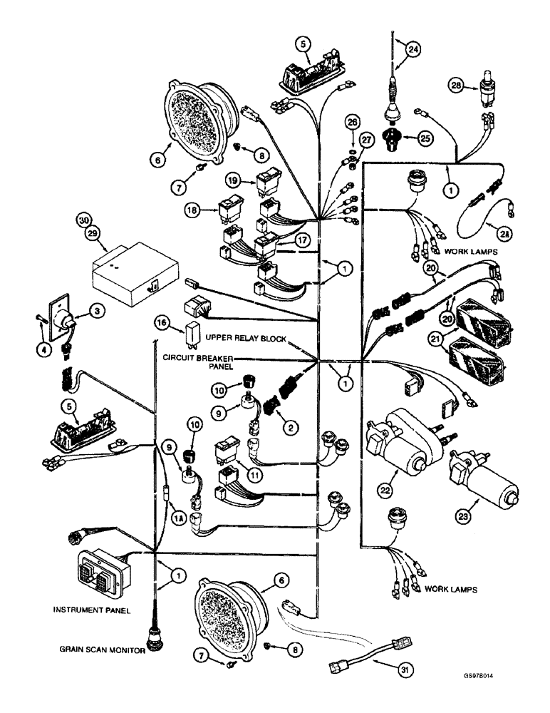 Схема запчастей Case IH 2188 - (4-21A) - CAB HARNESS, OVERHEAD, COMBINE P.I.N. JJC0191483 AND AFTER (06) - ELECTRICAL