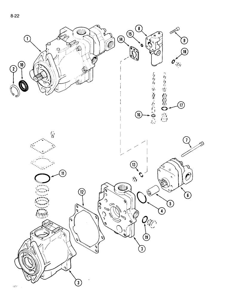 Схема запчастей Case IH 1896 - (8-22) - GEAR AND PISTON PUMP ASSEMBLY (08) - HYDRAULICS