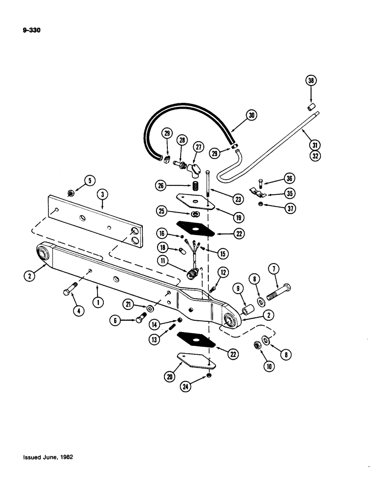 Схема запчастей Case IH 4490 - (9-330) - THREE POINT HITCH, DRAFT ARMS AND SENSOR, P.I.N. 8860450 AND AFTER (09) - CHASSIS/ATTACHMENTS