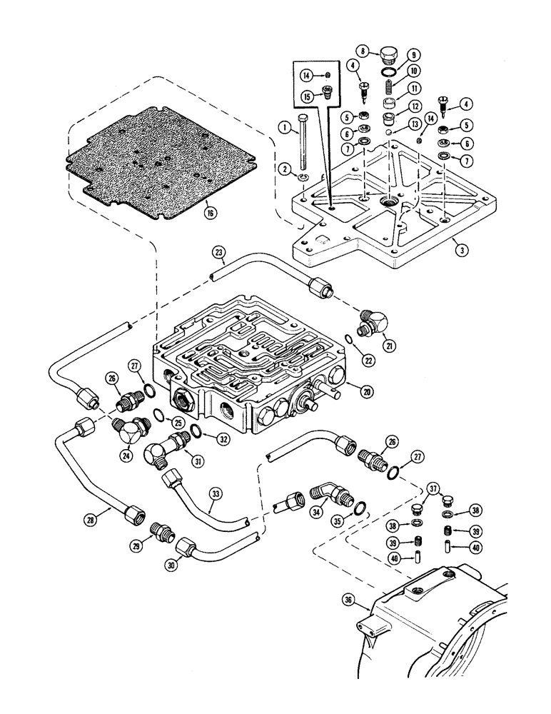 Схема запчастей Case IH 2470 - (183A) - TRANS. CONTROL VALVE, COVER & LINES, WITHOUT P.T.O. (06) - POWER TRAIN