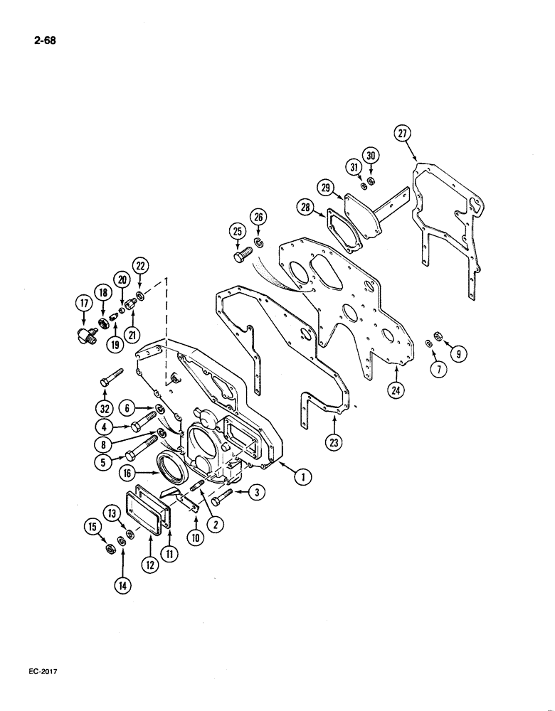 Схема запчастей Case IH 585 - (2-68) - CYLINDER BLOCK FRONT COVER (02) - ENGINE