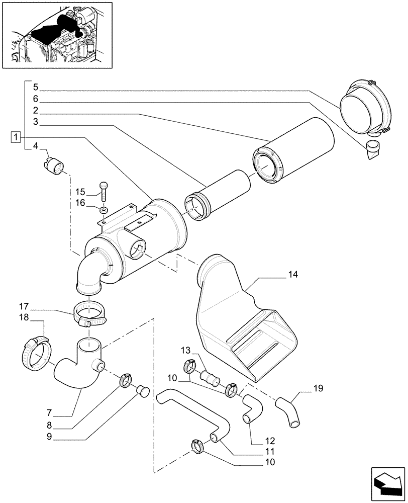 Схема запчастей Case IH MXU110 - (1.19.1[01]) - DRY AIR FILTER - PIPES (02) - ENGINE EQUIPMENT