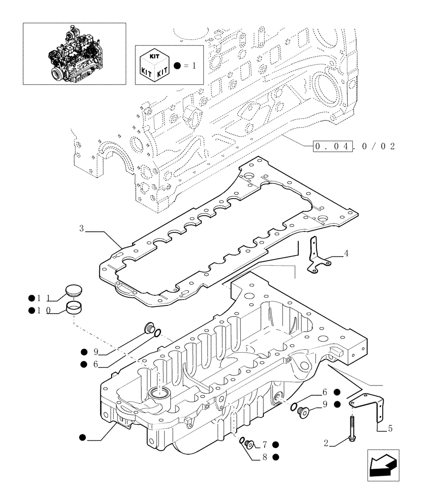 Схема запчастей Case IH MAXXUM 115 - (0.04.2/01) - OIL SUMP (STD + VAR.330003-332115-332116) (01) - ENGINE