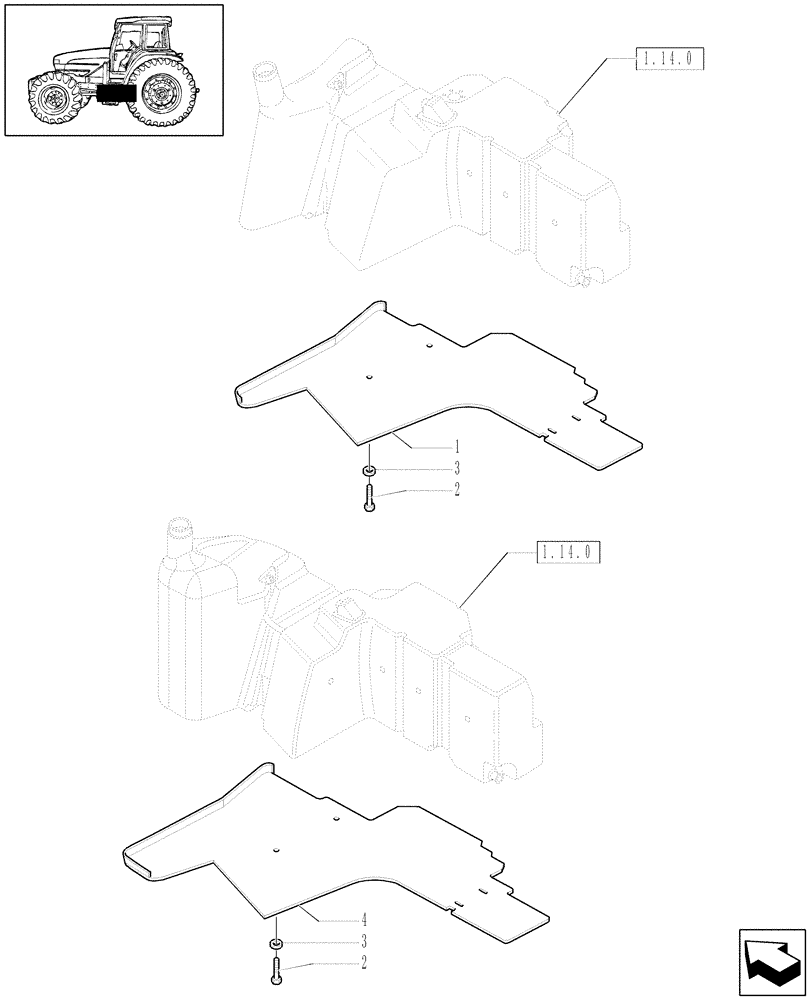 Схема запчастей Case IH MAXXUM 115 - (1.14.7/01) - FUEL TANK WITH GUARD - GUARD (VAR.330142) (02) - ENGINE EQUIPMENT