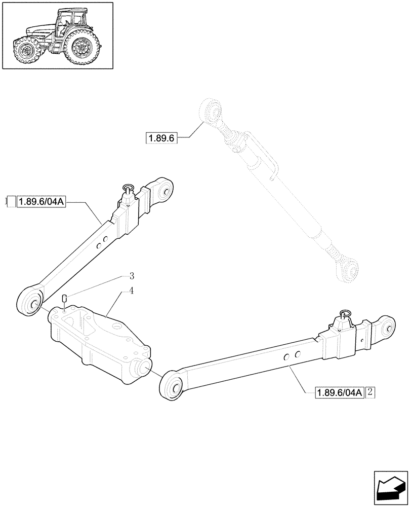 Схема запчастей Case IH JX1080U - (1.89.6/04[01]) - (VAR.907) TOOL CONNECTION WITH TELESCOPIC ARMS (WITH ELECTRONIC LIFT) - PARTS (09) - IMPLEMENT LIFT