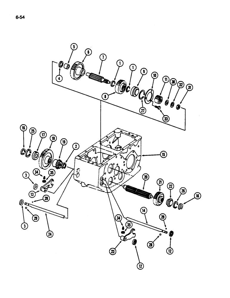 Схема запчастей Case IH 1844 - (6-54) - MAIN SHAFT, INPUT SHAFT, SHIFT RAILS AND FORKS, PRIOR TO 1822 COTTON PICKER PIN JJC0012001 (03) - POWER TRAIN