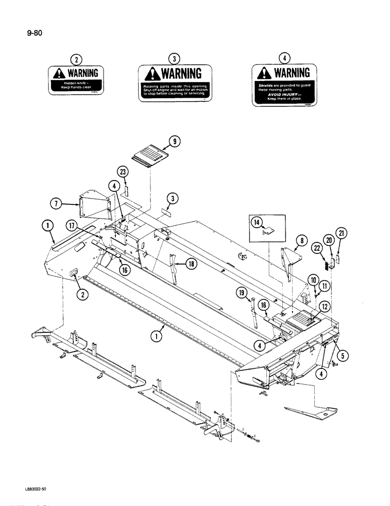 Схема запчастей Case IH 1490 - (9-080) - HEADER FRAME, 1490 AND 1590 MOWER CONDITIONER (03) - CHASSIS/MOUNTED EQUIPMENT