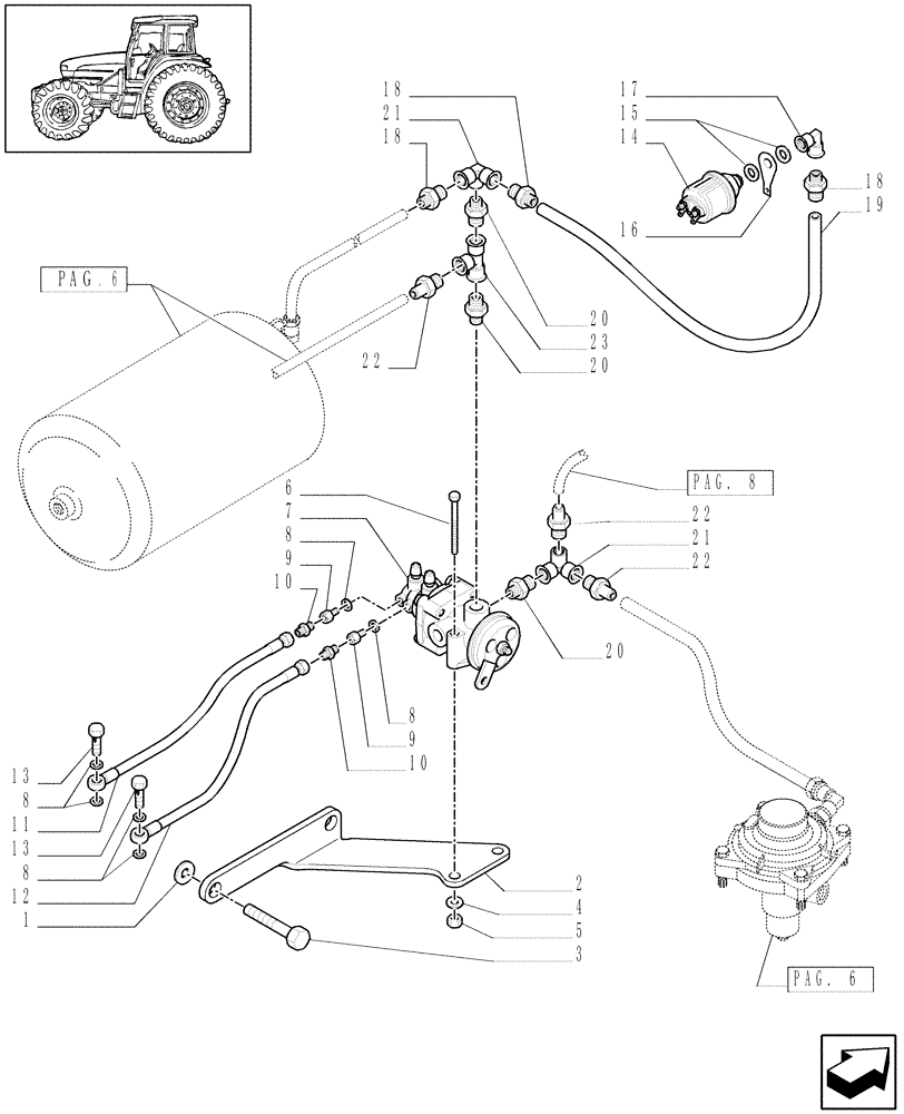 Схема запчастей Case IH JX1090U - (1.68.6[07]) - (VAR.385) TRAILER AIR BRAKE GERMANY / AUSTRIA - AIR BRAKE CONTROL VALVE (05) - REAR AXLE