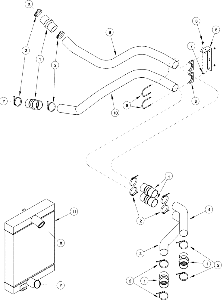 Схема запчастей Case IH 620 - (02-04) - INTERCOOLER SYSTEM (01) - ENGINE