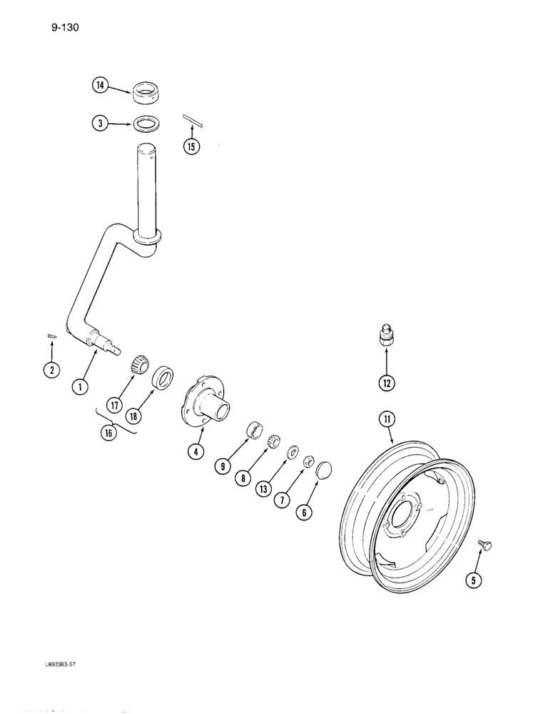 Схема запчастей Case IH 6300 - (9-130) - CASTER WHEEL AXLE, 16 X 6 (09) - CHASSIS/ATTACHMENTS