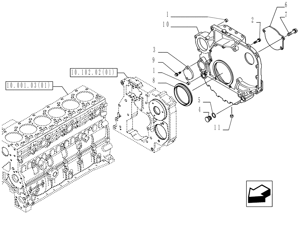 Схема запчастей Case IH P140 - (10.102.02[03]) - CRANKCASE COVERS (10) - ENGINE