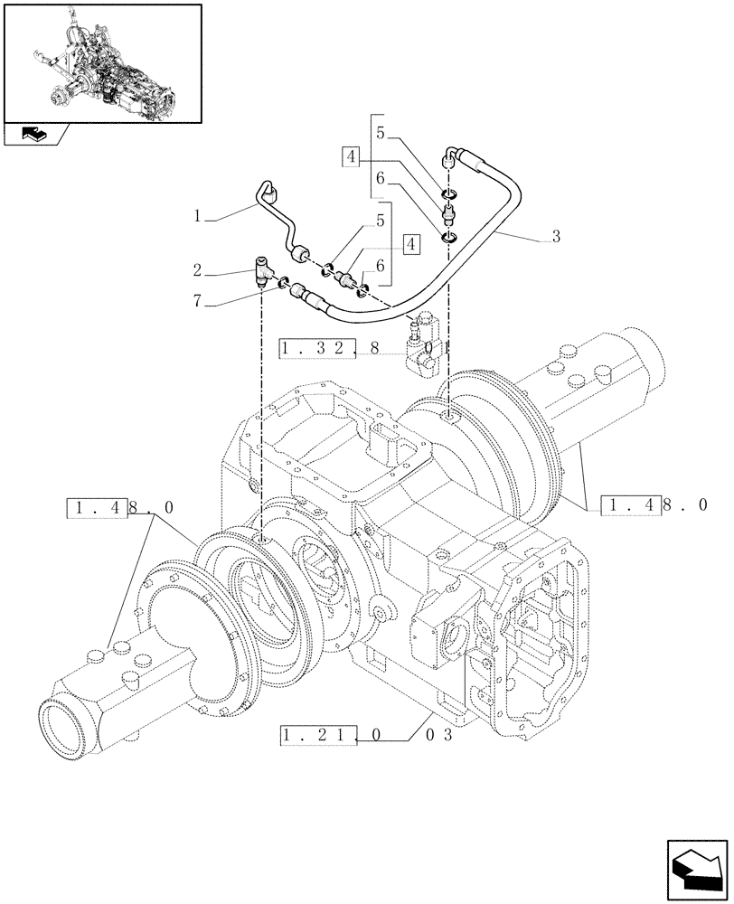 Схема запчастей Case IH MAXXUM 110 - (1.32.8[03]) - PUMPS FOR HYDRAULIC SYSTEM AND LIFT - BRAKE LUBRICATION PIPES (03) - TRANSMISSION