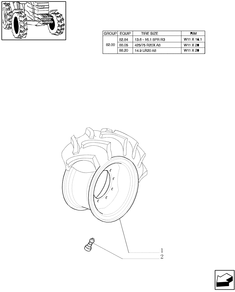 Схема запчастей Case IH JX100U - (82.00[01]) - DRIVE WHEEL RIM (4WD) (11) - WHEELS/TRACKS