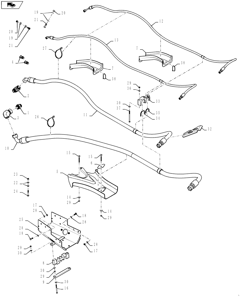 Схема запчастей Case IH STEIGER 350 - (35.220.02) - REMOTE HOSE LAYOUT - REAR SECTION (35) - HYDRAULIC SYSTEMS