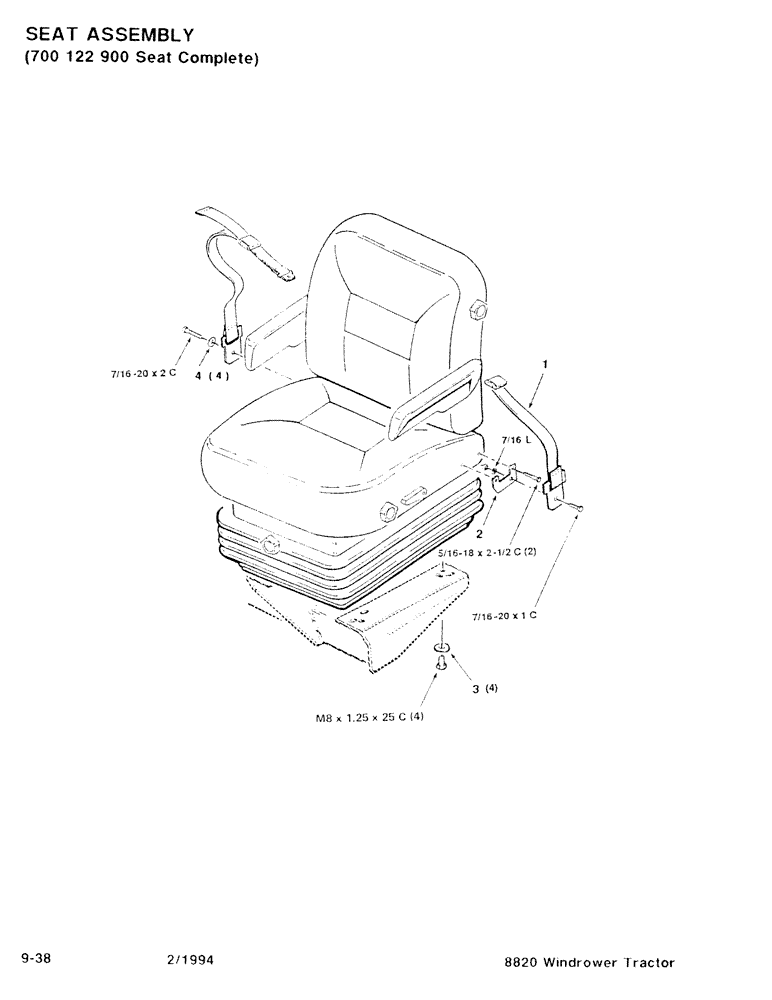 Схема запчастей Case IH 8820 - (9-38) - SEAT ASSEMBLY, 700122900 SEAT COMPLETE (09) - CHASSIS/ATTACHMENTS