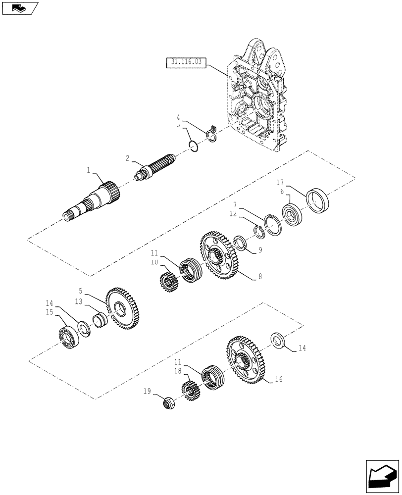 Схема запчастей Case IH PUMA 160 - (31.116.02) - VAR - 332805 - PTO 540E/1000/1000E RPM - GEARS & SHAFT (31) - IMPLEMENT POWER TAKE OFF