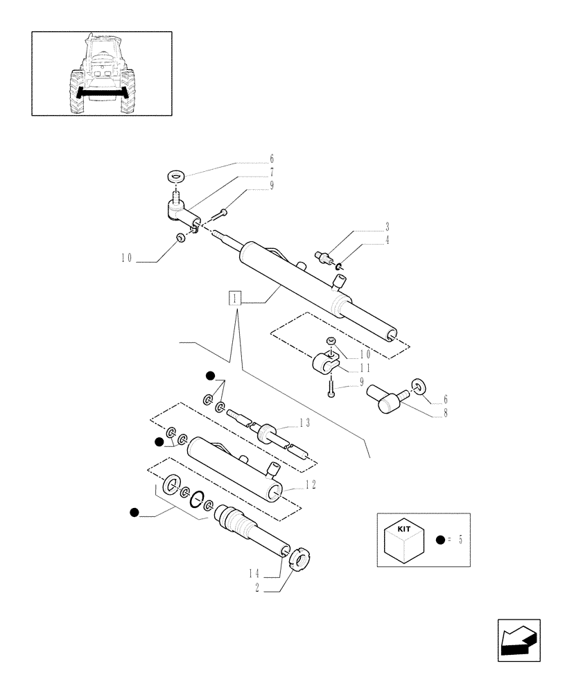 Схема запчастей Case IH MXU125 - (1.41.0/01[03A]) - 2WD FRONT AXLE - HYDRAULIC STEERING CYLINDER - ASN 216506 (04) - FRONT AXLE & STEERING