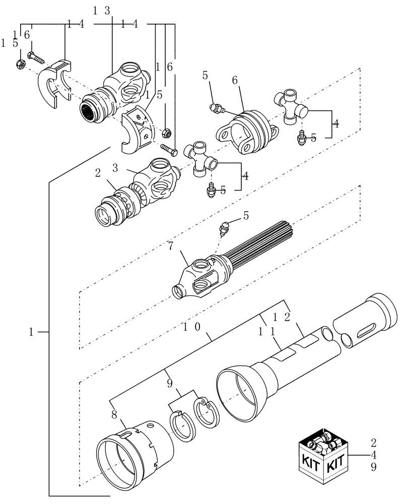 Схема запчастей Case IH DCX131F - (01.01) - PRIMARY PTO, FRONT HALF, NOT FOR SWIVEL HITCH (01) - PTO DRIVE SHAFT