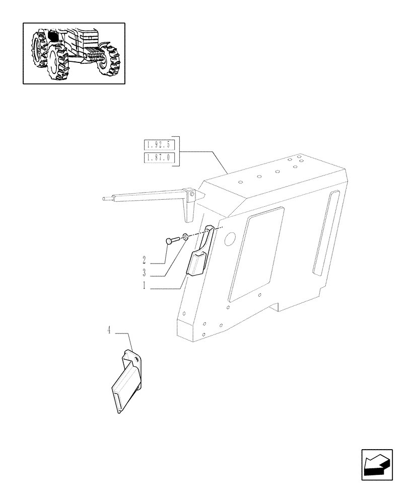 Схема запчастей Case IH JX80U - (1.89.3/05) - (VAR.895) SUPPORT FOR TRAILER BRAKE CONTROL LEVER (09) - IMPLEMENT LIFT